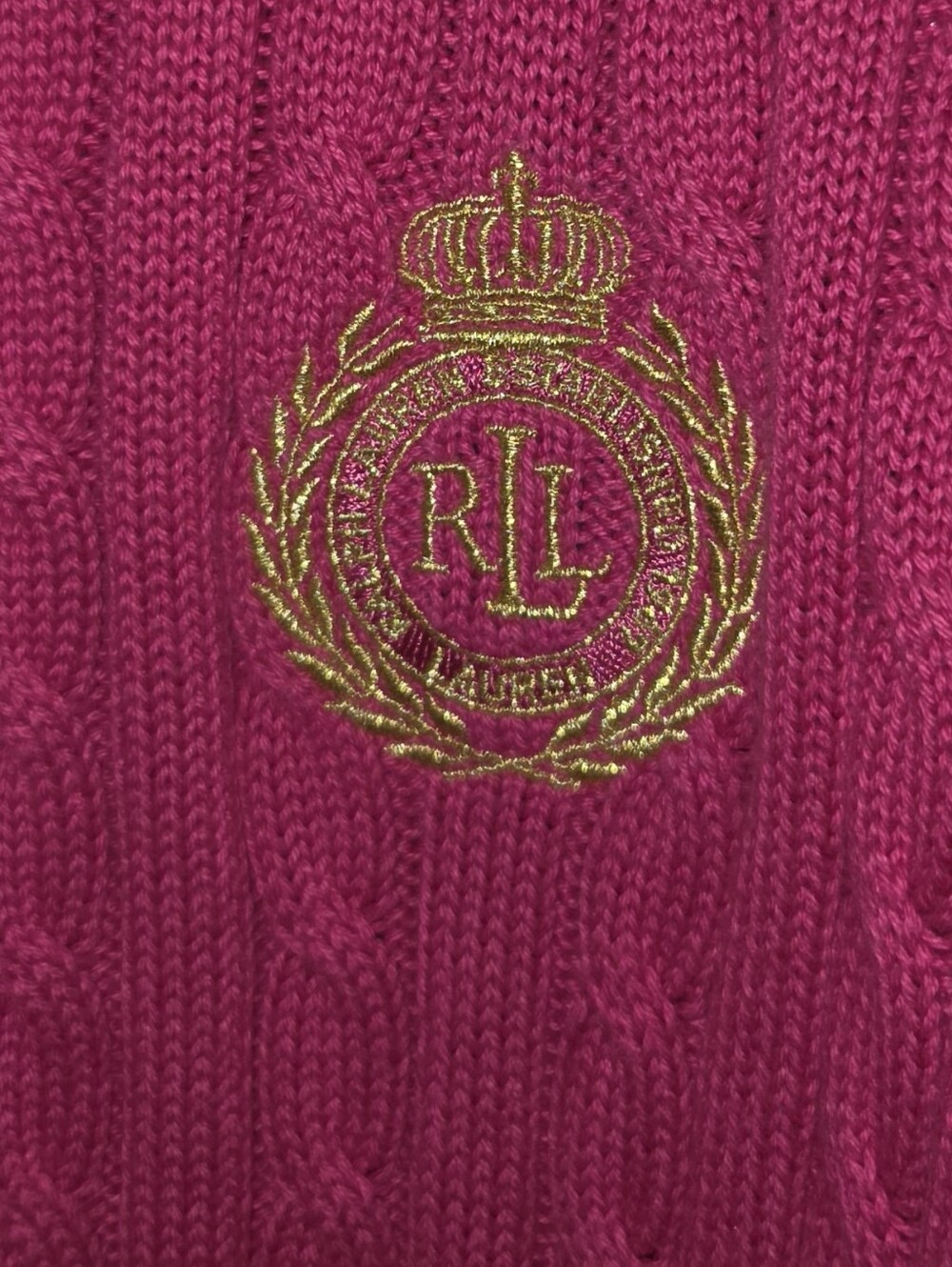 Vintage Ralph Lauren Pink Cable-Knit Zip Sweater Full Zip With Crest 2X - Picture 7 of 8
